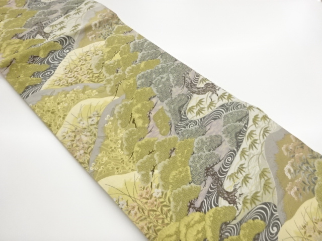 JAPANESE KIMONO / FUKURO OBI / WOVEN PINE & BAMBOO WITH FLOWERS